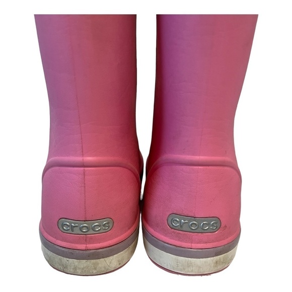 Kids Pink Crocs Rain Boots Size 3 - Picture 9 of 10